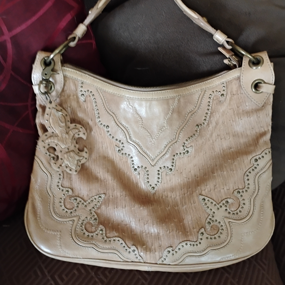 Women's Large Hip Cream Studded Shoulder Bag Purse
